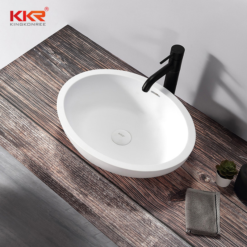 Luxury Oval White Solid Surface Wash Basin Bathroom Sink 
