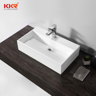 Single Bowl Bathroom Sink/ White Rectangle Solid Surface Washbasins 