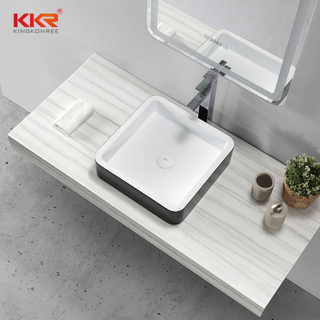 Square White with Black Solid Stone Bathroom Above Counter Basins