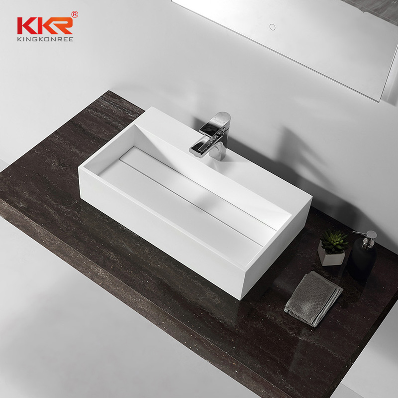 Single Bowl Bathroom Sink/ White Rectangle Solid Surface Washbasins 