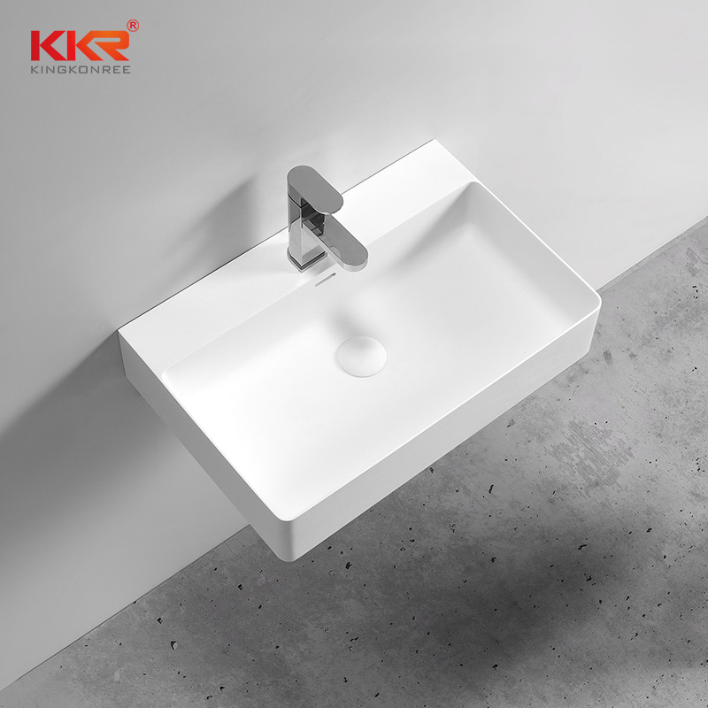 White Thin Solid Surface Wash basin For Wall Hung