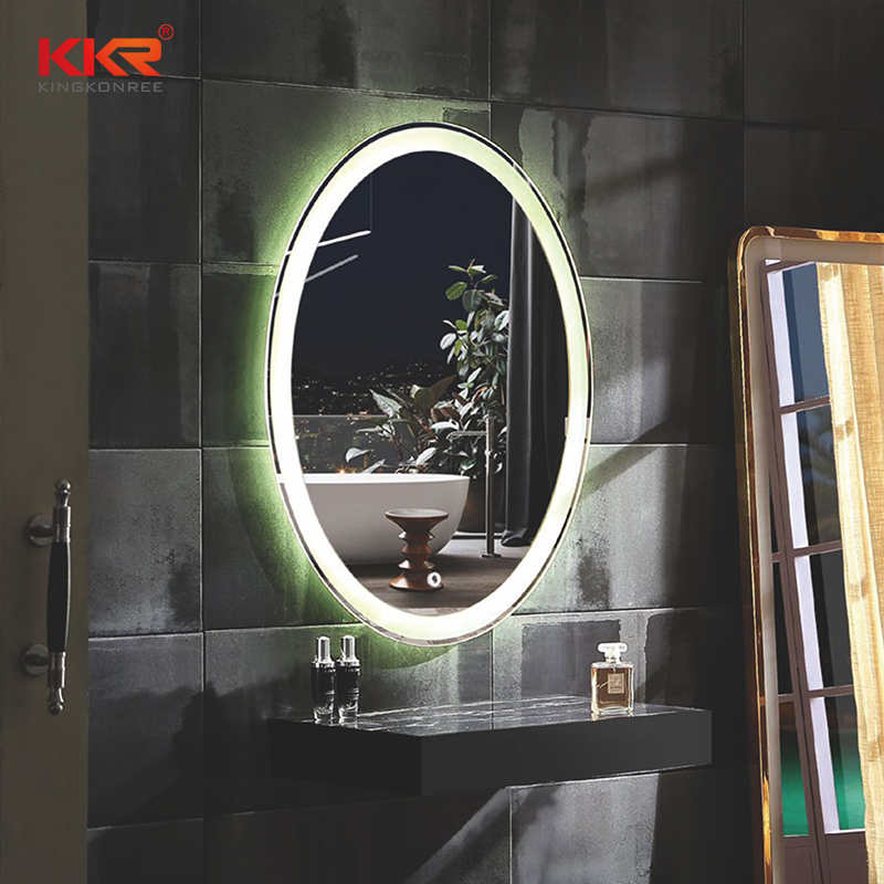 LED Round Solid Surface Artifiicial Stone Bathroom Vanity Mirror KKR-8012