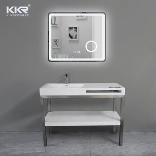 Factory direct solid surface white bathroom vanities with lighted mirror 