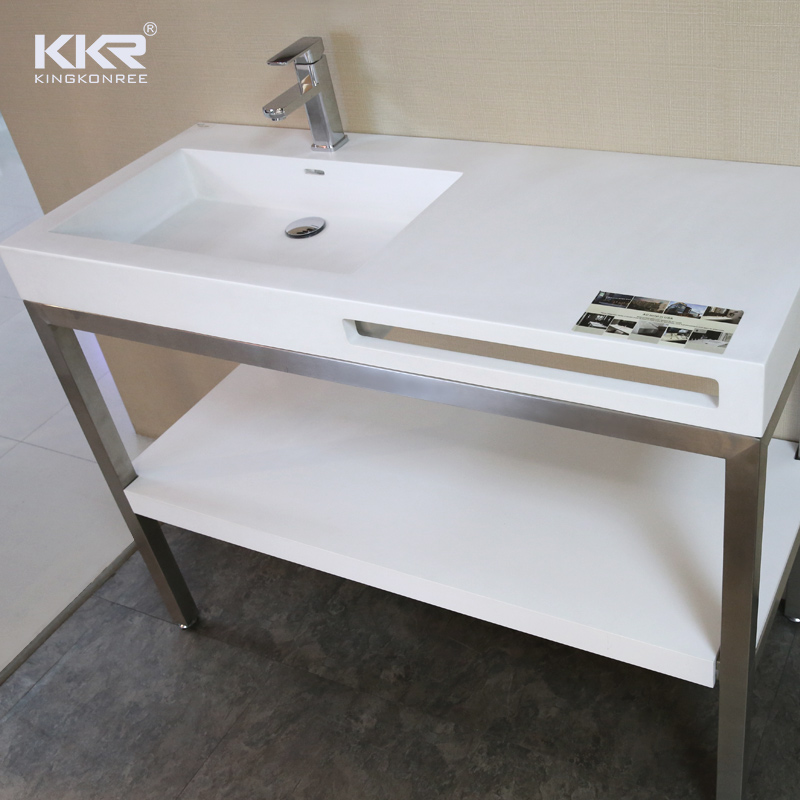 Factory direct solid surface white bathroom vanities with lighted mirror 